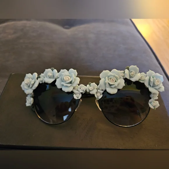 flower rim sunglasses gasoline glamour porcelain floral sunglasses CUSTOM ORDER Decorated Sunglasses Flowers Assemblage Hearts  main image 2